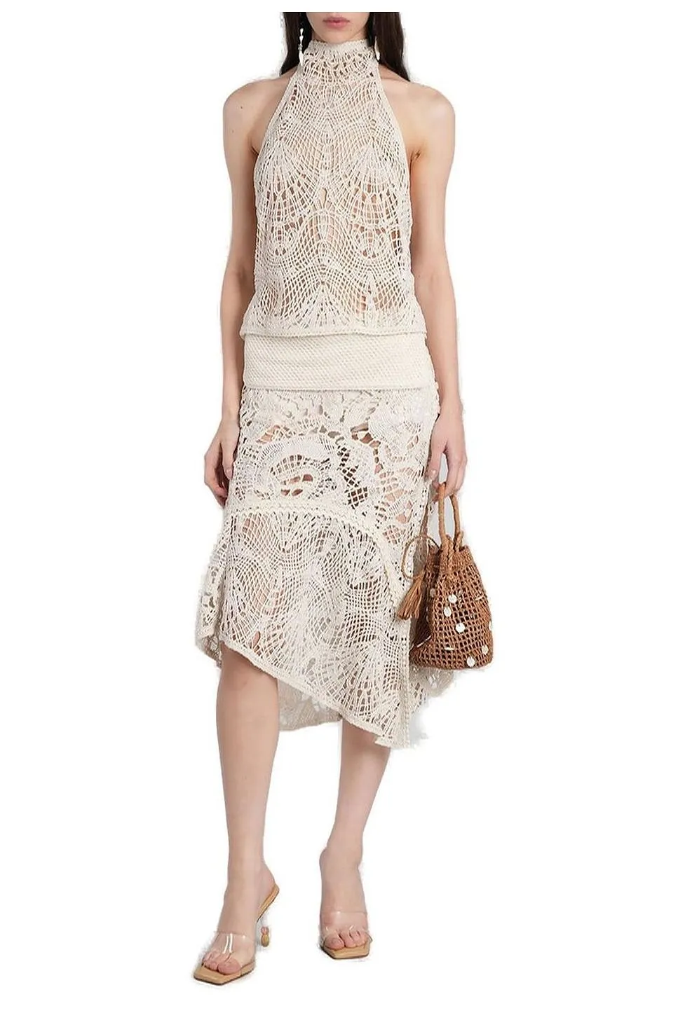 SiedrÉS Slit Detail Crochet Midi Skirt