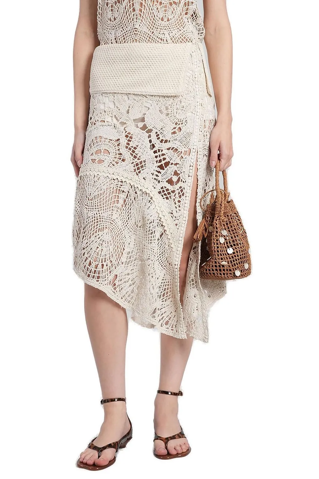 SiedrÉS Slit Detail Crochet Midi Skirt