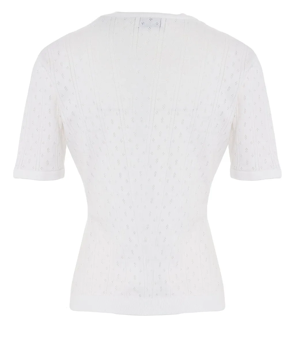 Pointelle Short-Sleeve Cardigan
