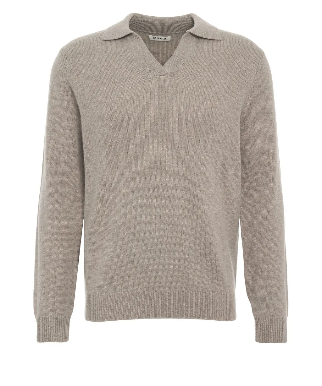 Soft Goat V-Neck Knitted Polo Shirt