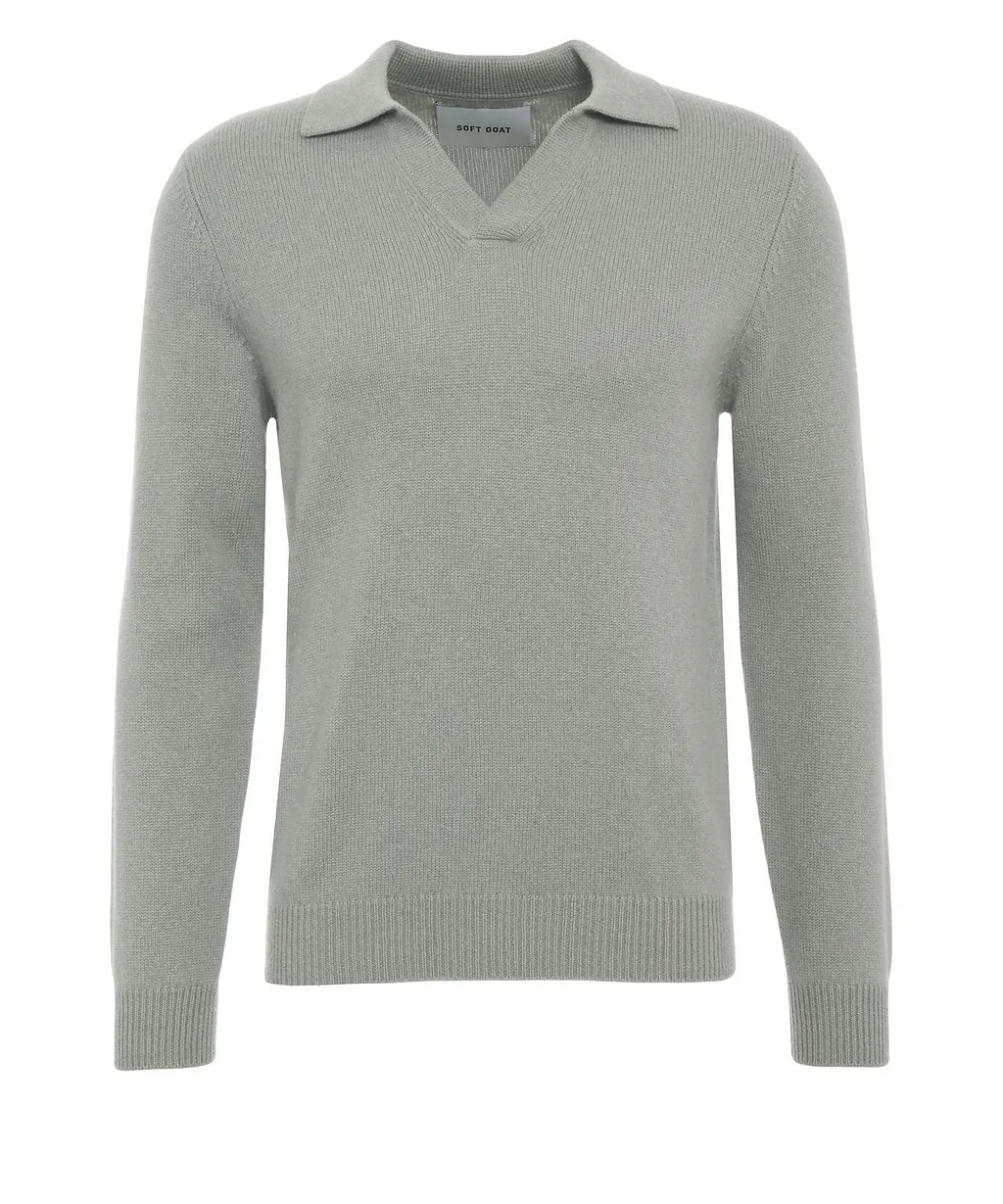 Soft Goat V-Neck Knitted Polo Shirt
