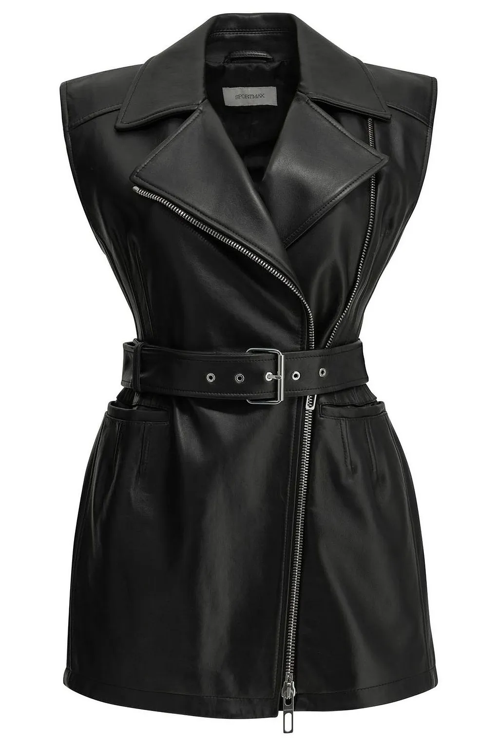 Sportmax Belted Sleeveless Leather Jacket