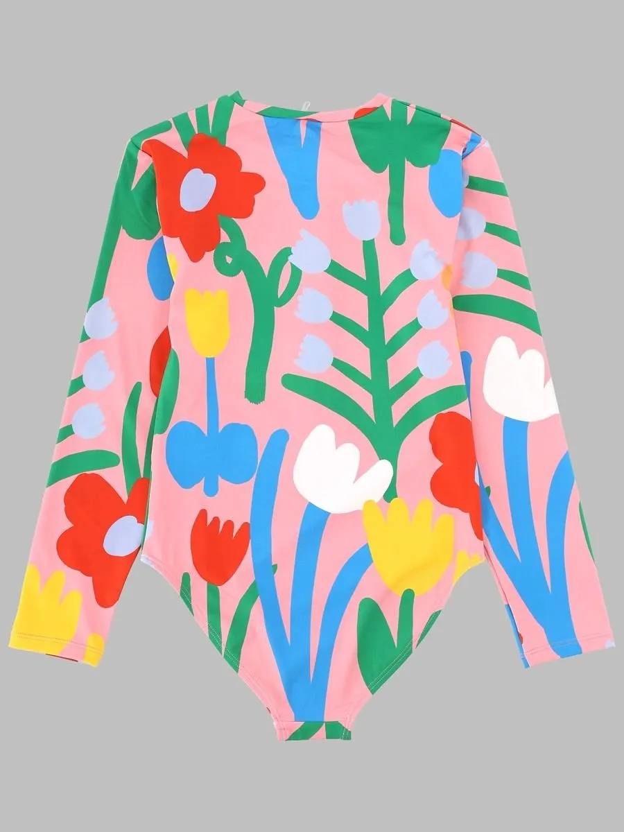 Stella Mccartney Kids Floral Zip Long-Sleeve Swimsuit
