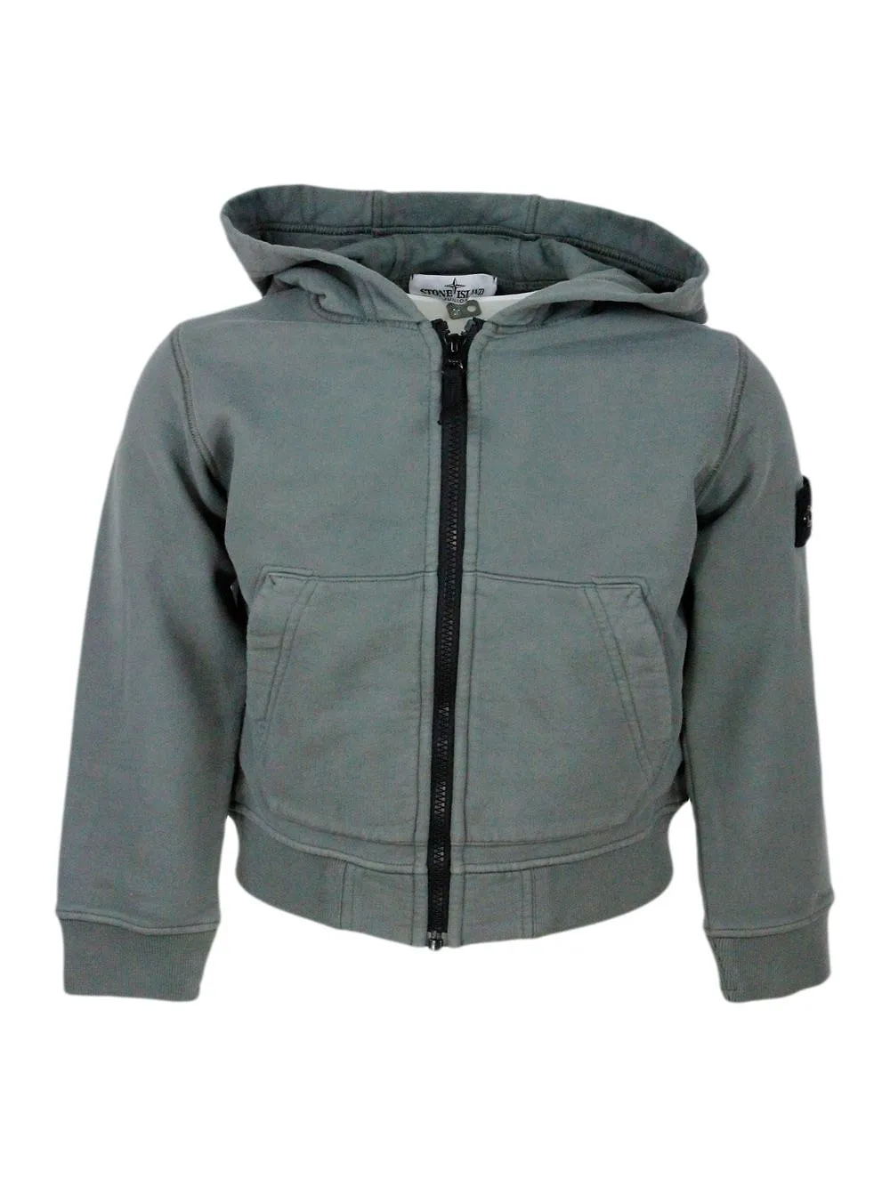 Stone Island Junior Logo Patch Zipped Hoodie