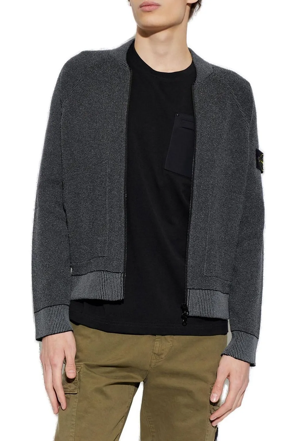 Stone Island Logo Patch Zip-Up Jumper