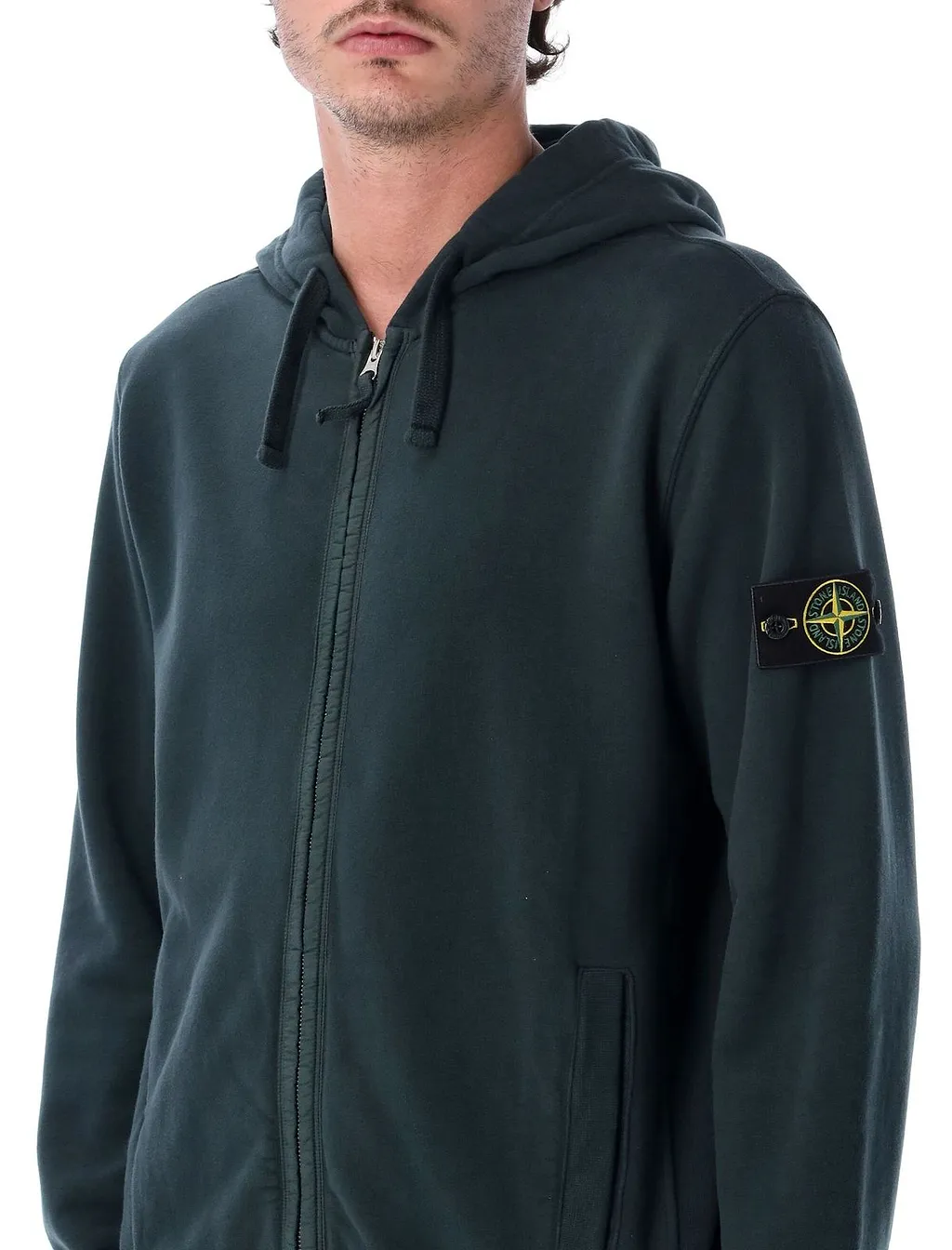Stone Island Zip-Up Compass Patch Hoodie