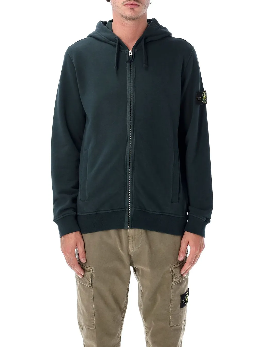 Stone Island Zip-Up Compass Patch Hoodie