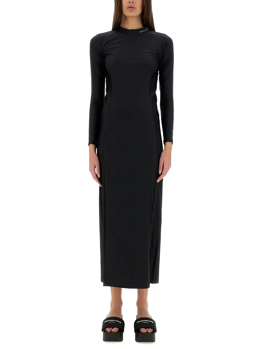 T By Alexander Wang Logo Printed Slim Fit Midi Dress