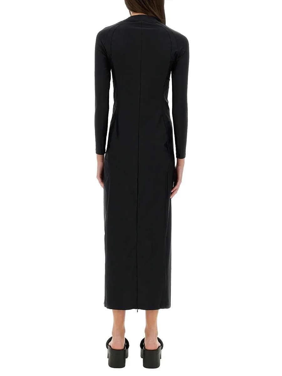 T By Alexander Wang Logo Printed Slim Fit Midi Dress