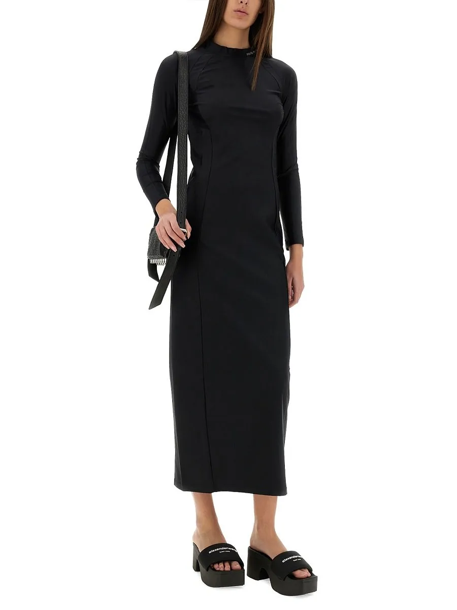 T By Alexander Wang Logo Printed Slim Fit Midi Dress