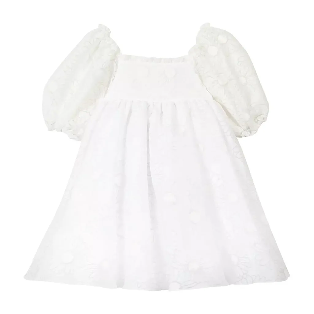 Pleated Floral-Lace Dress