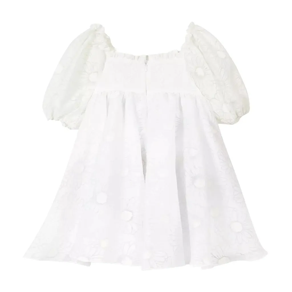 Pleated Floral-Lace Dress