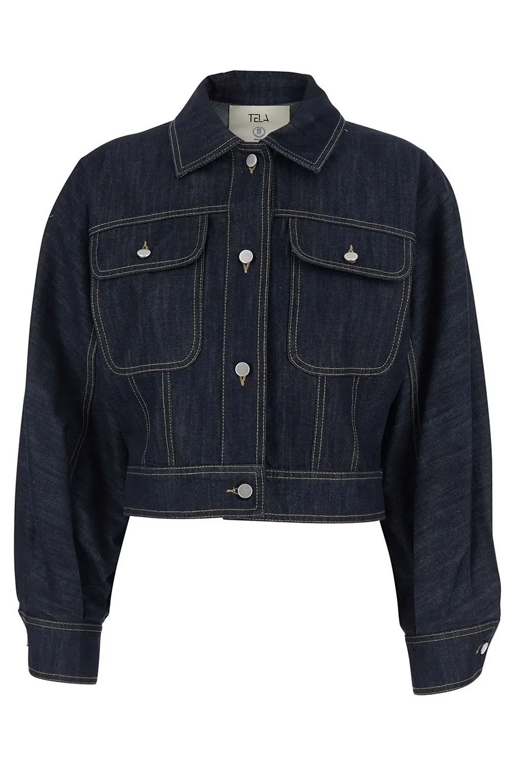 Tela Cropped Contrast-Stitch Denim Jacket
