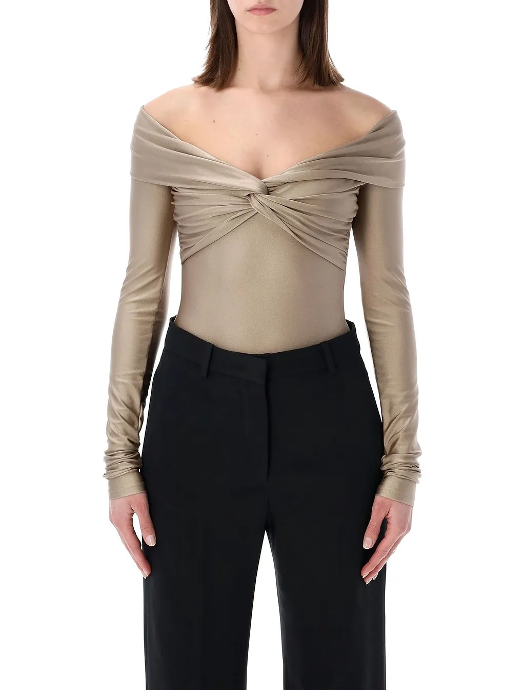 The Andamane Stretch Off-Shoulder Draped Bodysuit