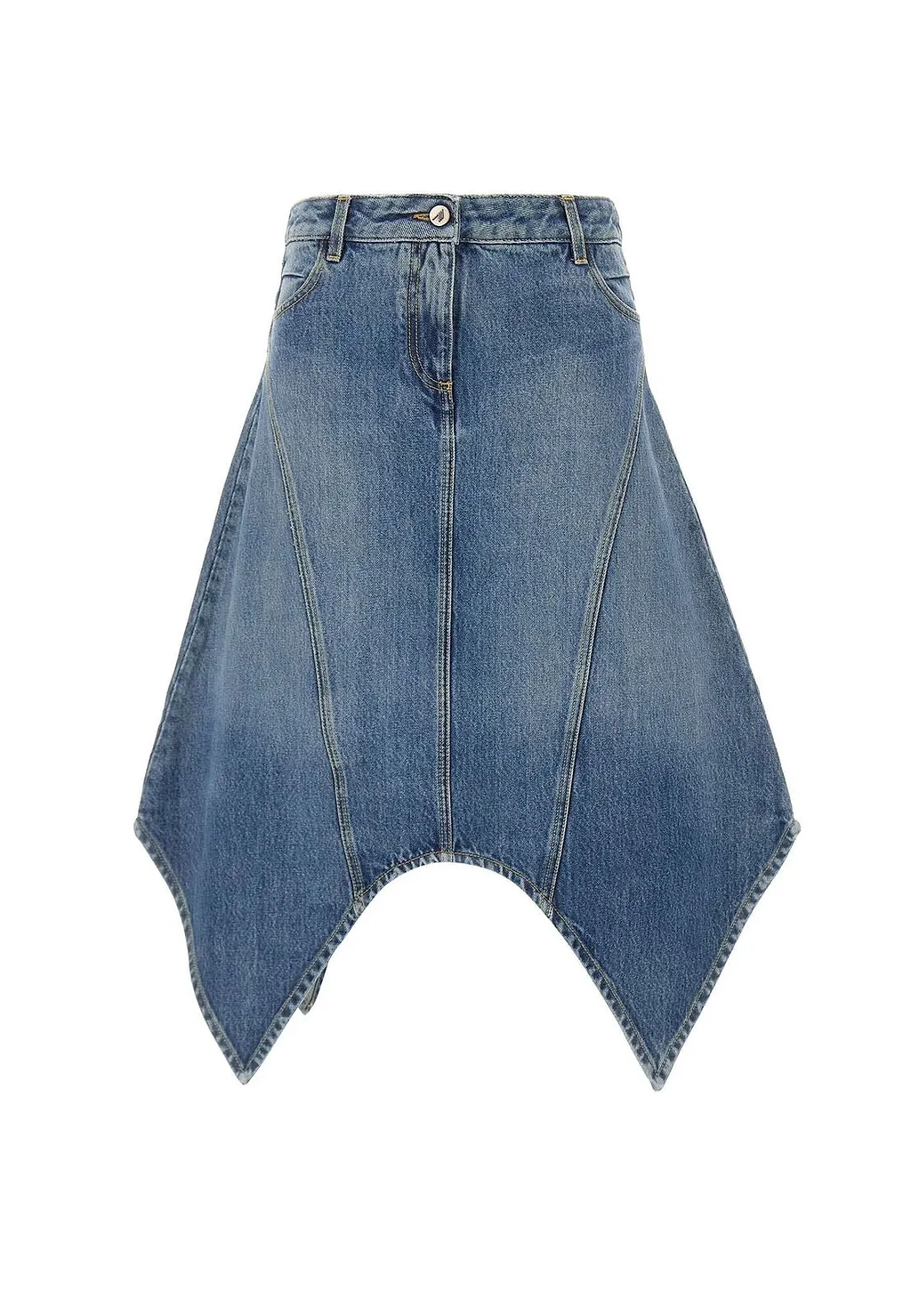 The Attico Asymmetric Denim Midi Skirt