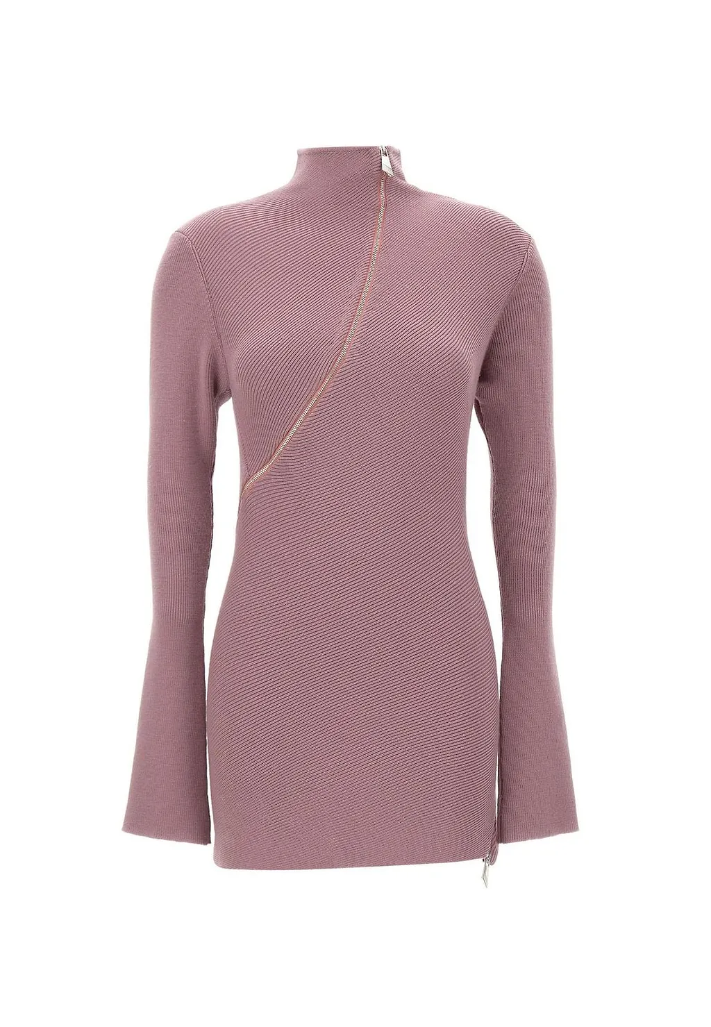 The Attico Asymmetric Zip Ribbed Knitted Top