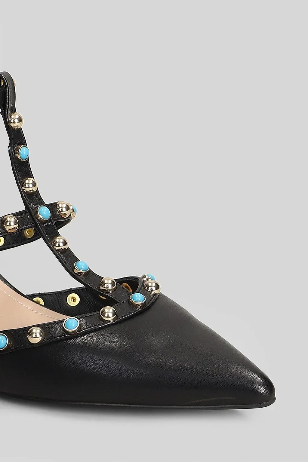 Gold&Rouge Glossy Studded Pointed-Toe Pumps