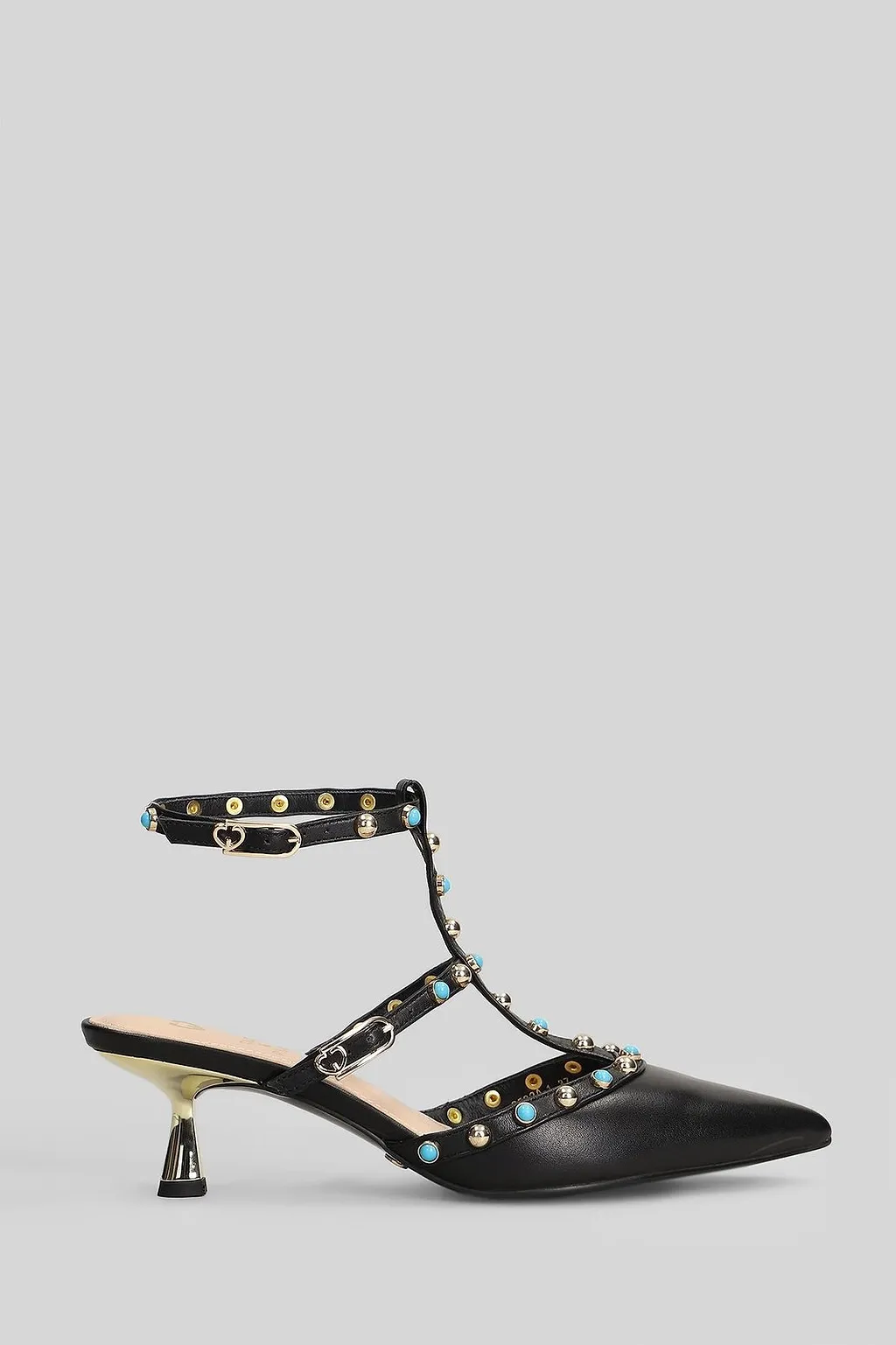 Gold&Rouge Glossy Studded Pointed-Toe Pumps