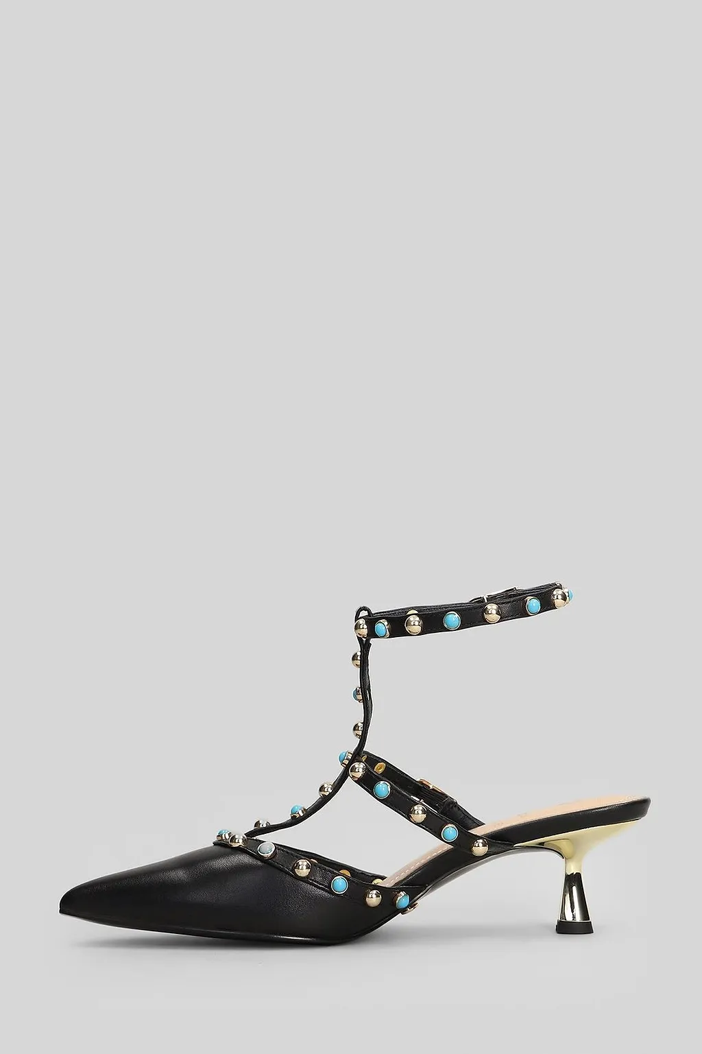 Gold&Rouge Glossy Studded Pointed-Toe Pumps