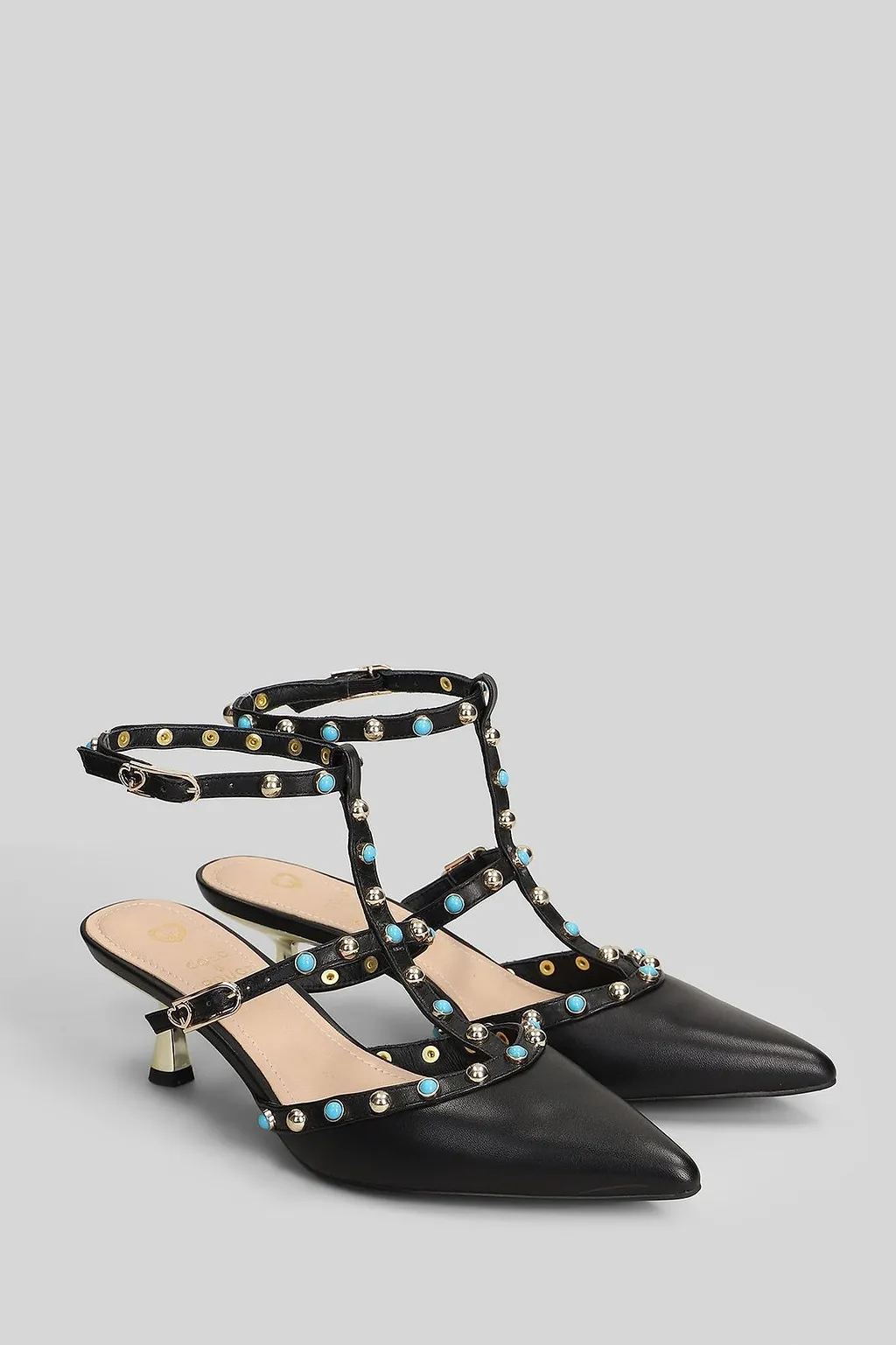 Gold&Rouge Glossy Studded Pointed-Toe Pumps