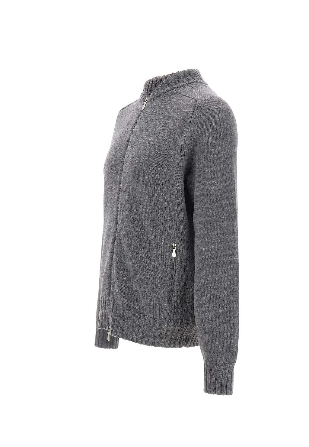 Zip-Up Ribbed Collar Cardigan