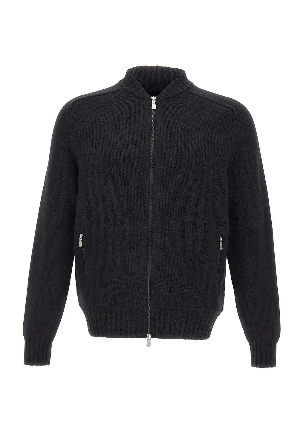 Gran Sasso Zip-Up Ribbed Collar Cardigan