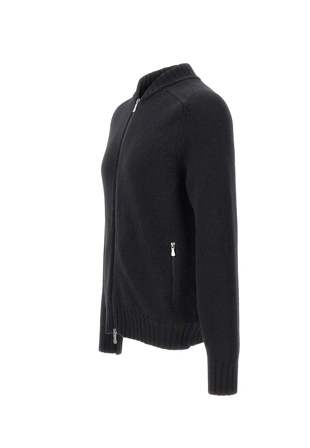 Gran Sasso Zip-Up Ribbed Collar Cardigan