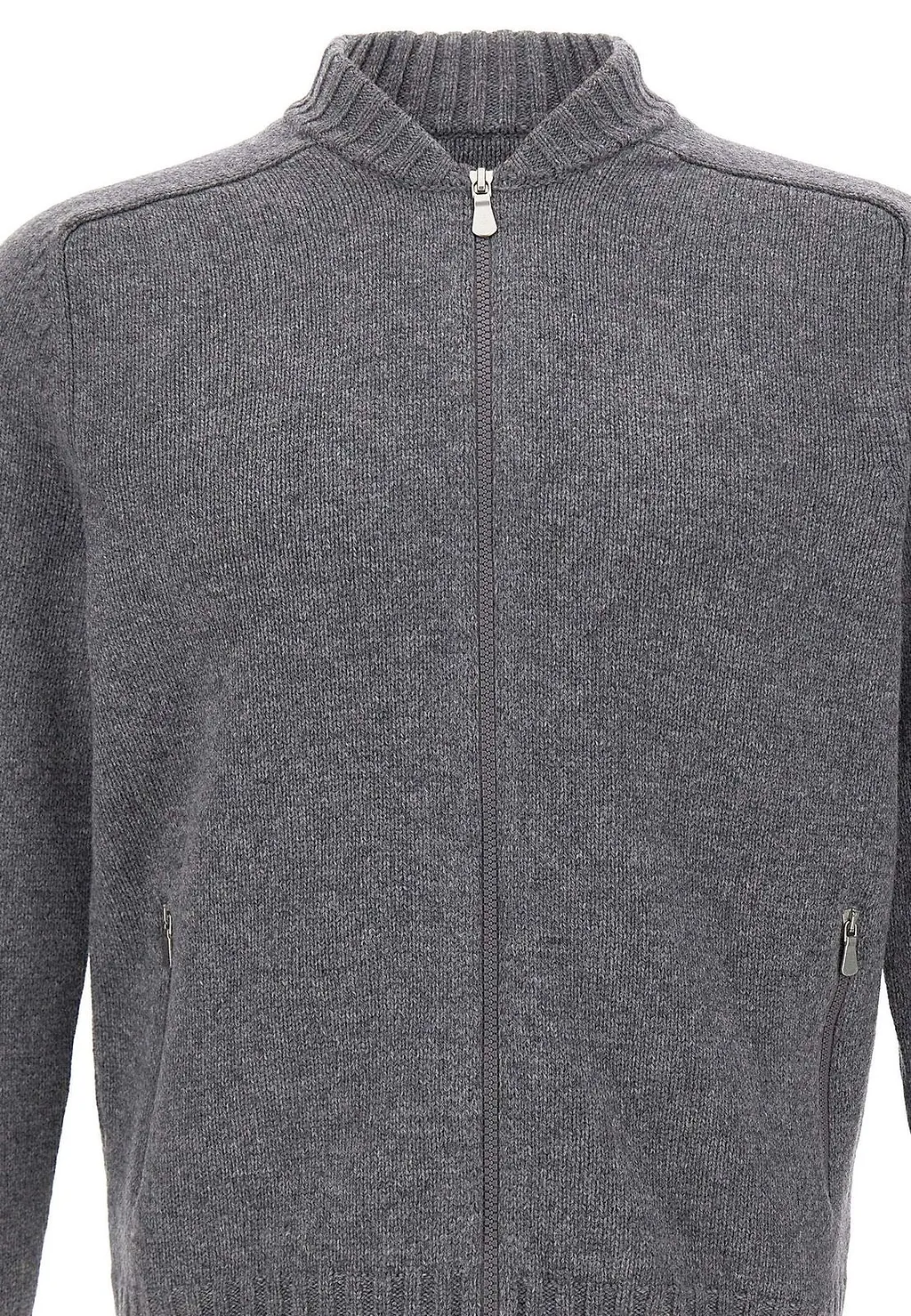 Zip-Up Ribbed Collar Cardigan