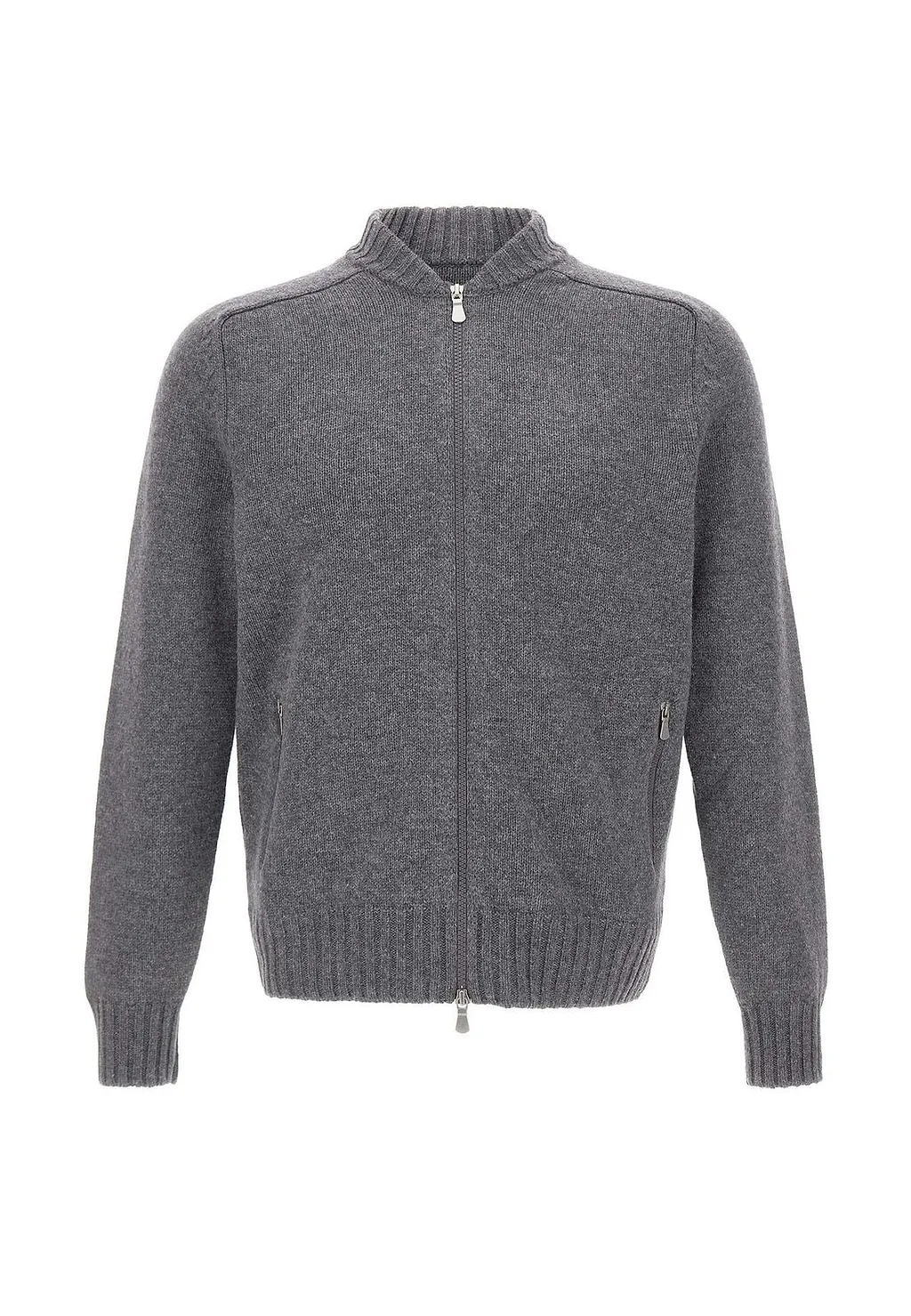 Zip-Up Ribbed Collar Cardigan