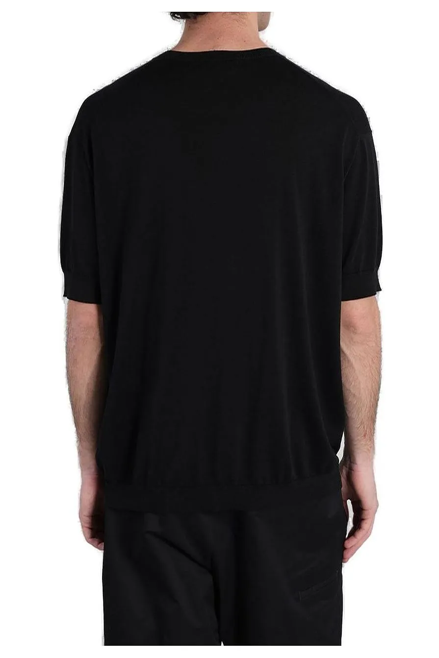 Ribbed-Trim Short-Sleeve Crewneck T-Shirt