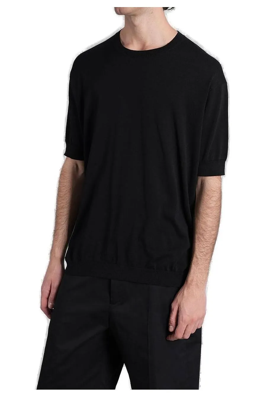 Ribbed-Trim Short-Sleeve Crewneck T-Shirt
