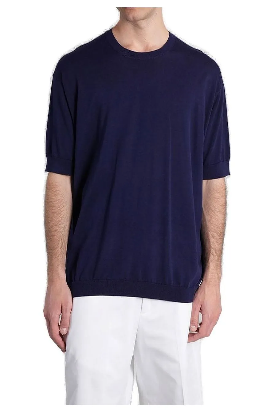 Grayed Ribbed-Trim Short-Sleeve Crewneck T-Shirt