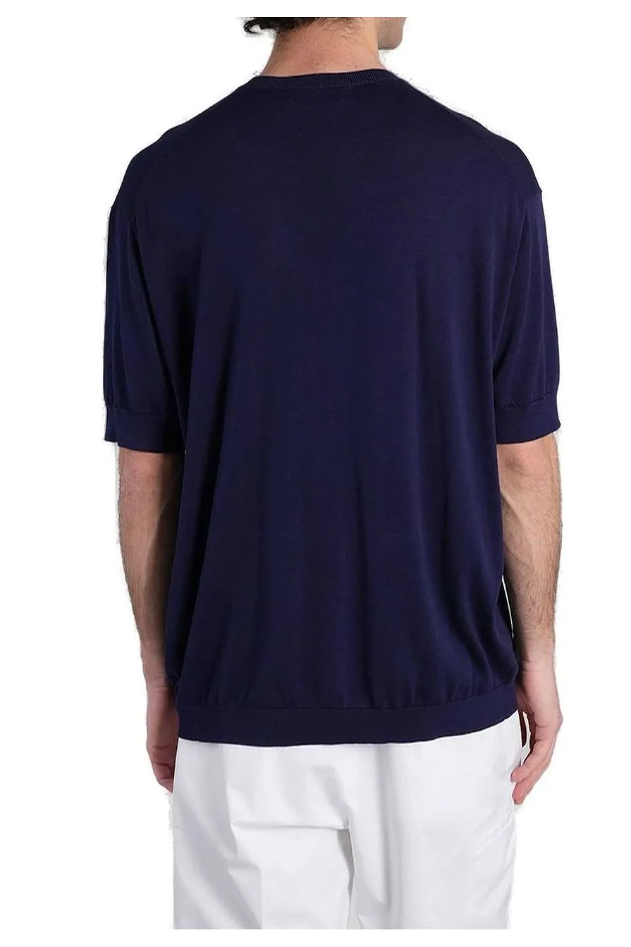 Grayed Ribbed-Trim Short-Sleeve Crewneck T-Shirt