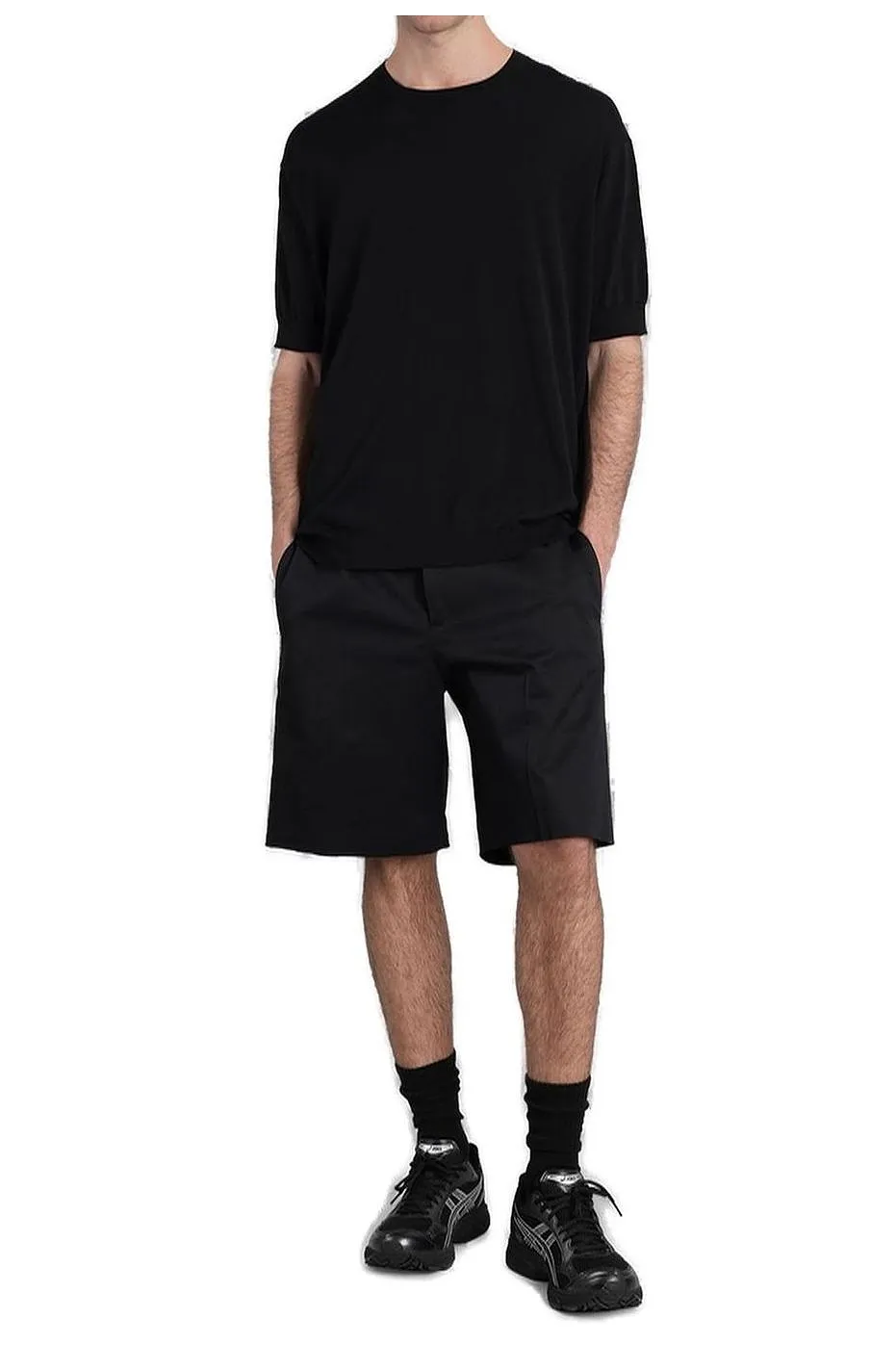 Ribbed-Trim Short-Sleeve Crewneck T-Shirt