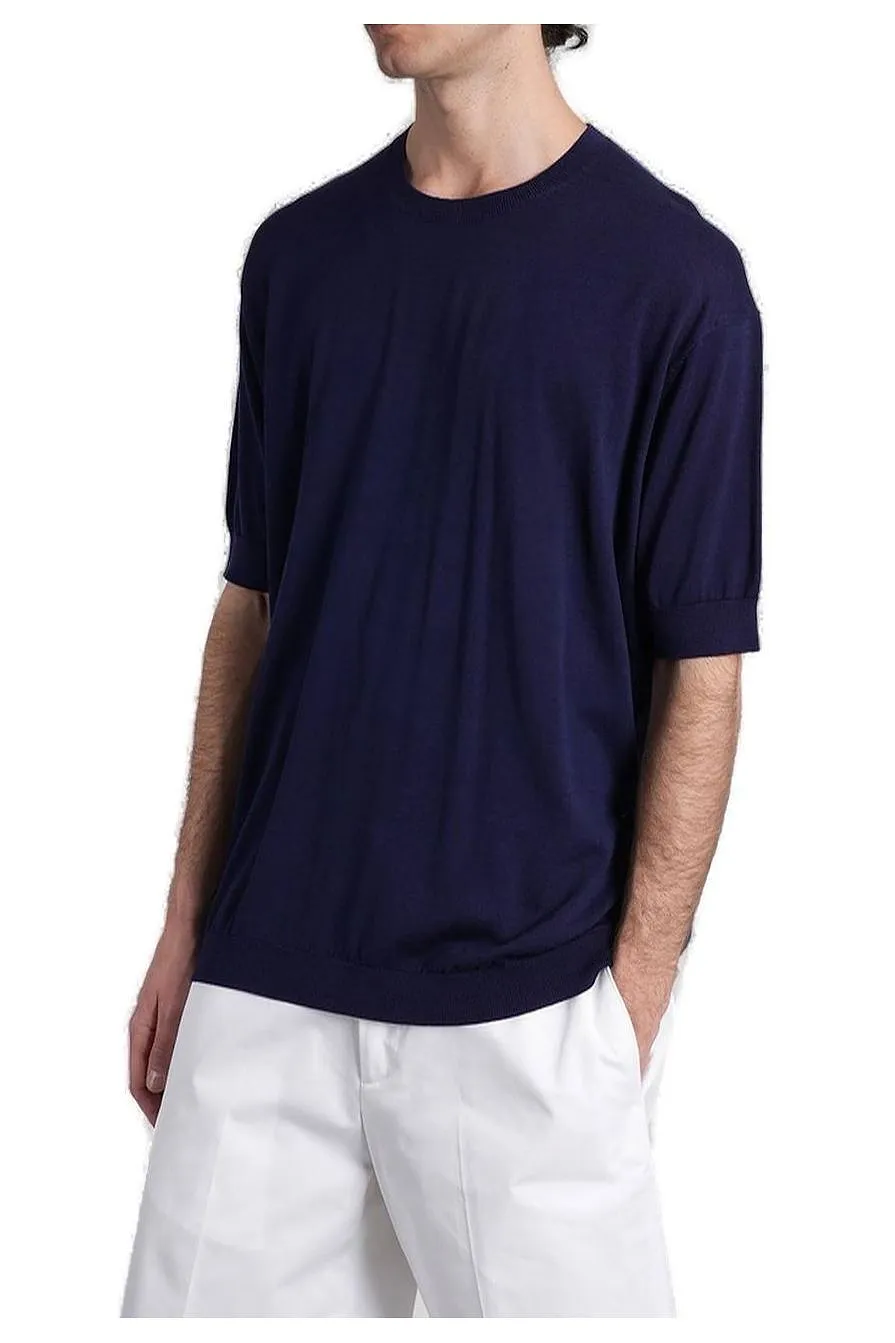 Grayed Ribbed-Trim Short-Sleeve Crewneck T-Shirt