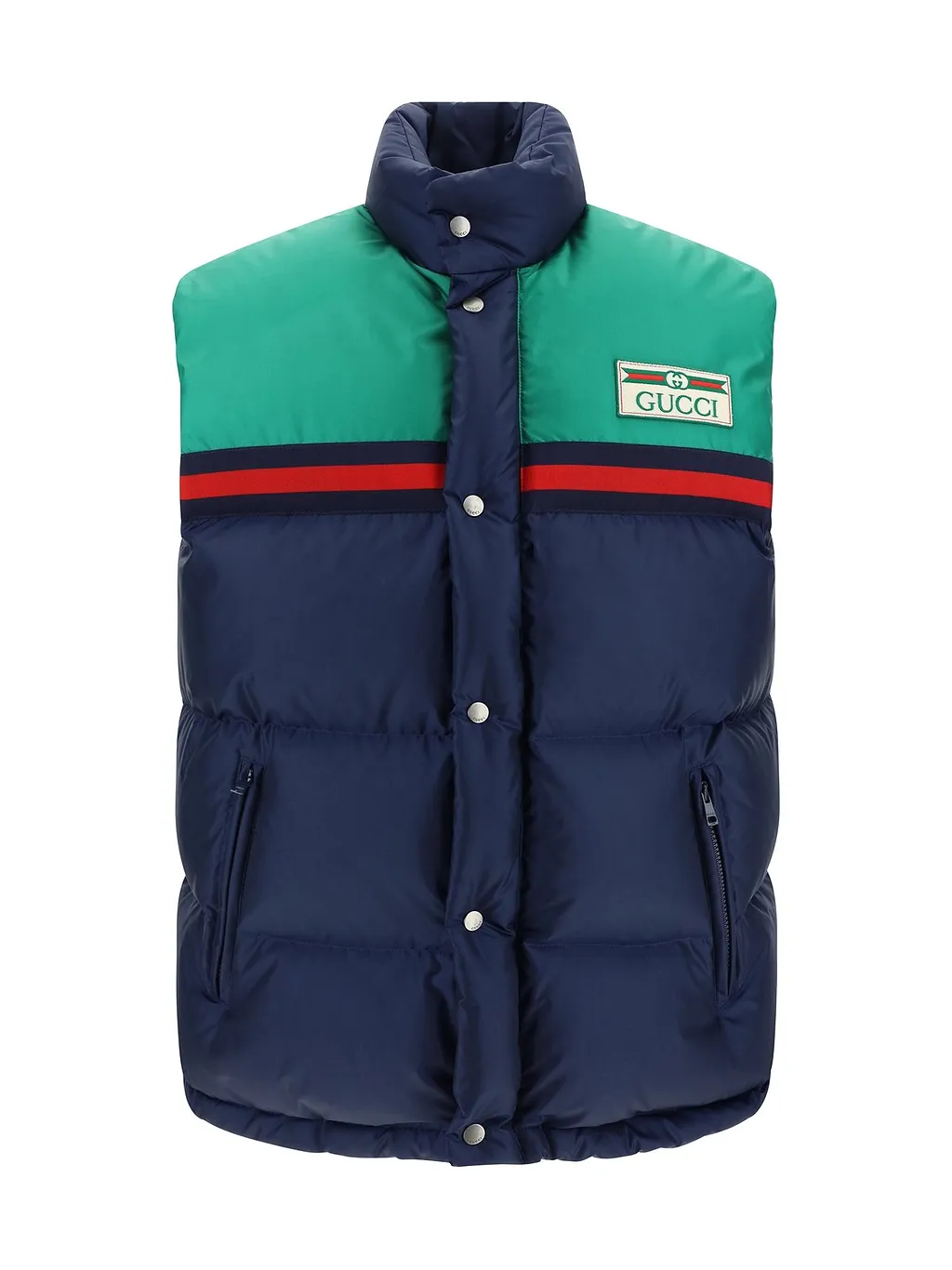 Gucci Colour Blocked Logo Patch Padded Gilet