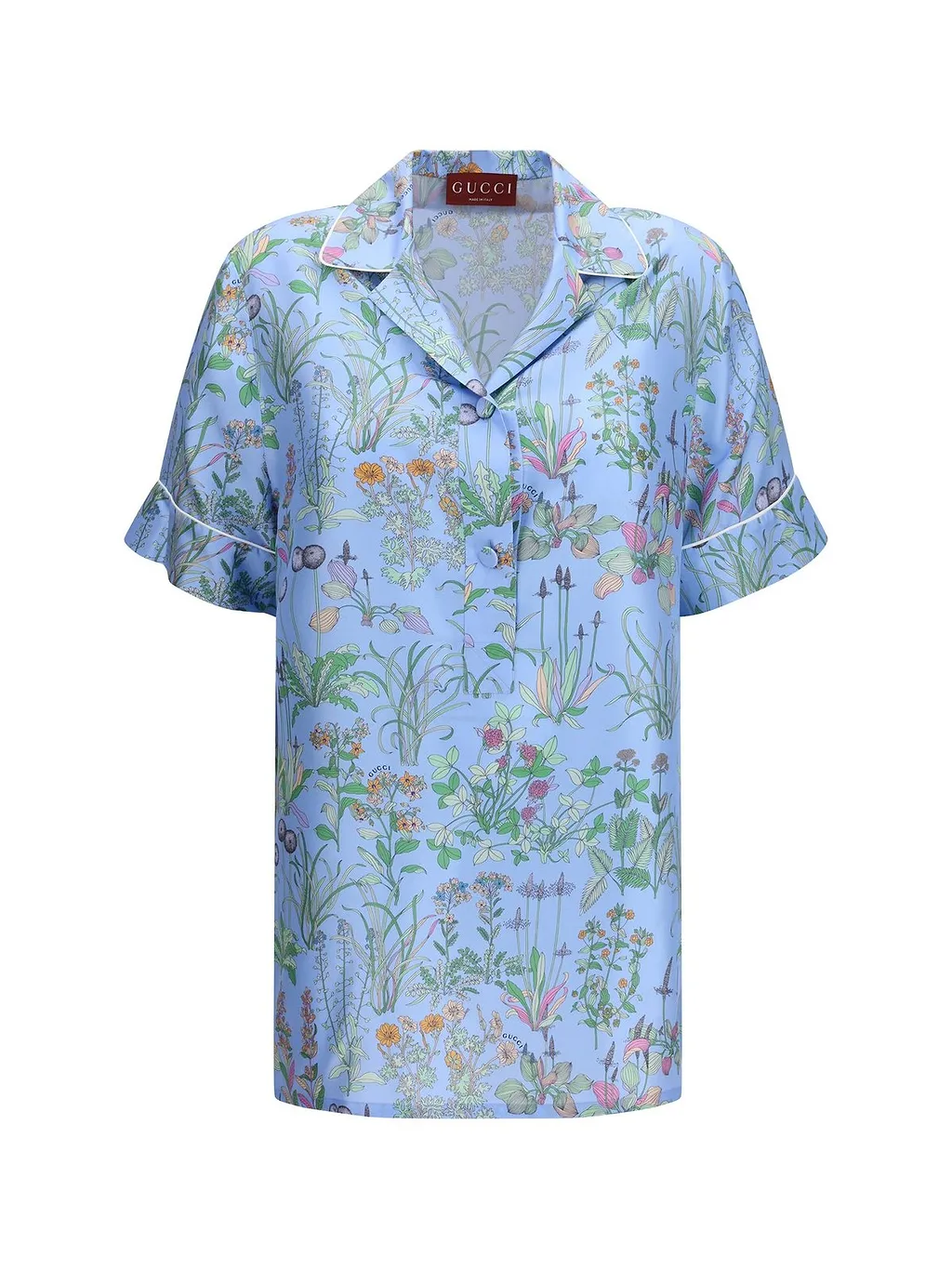 Gucci Floral Print Piped Short-Sleeve Shirt
