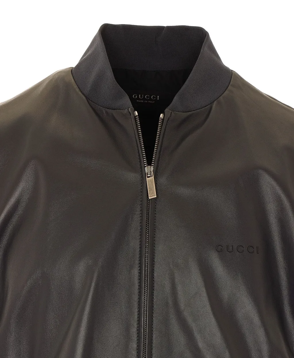 Gucci Zip-Up Leather Bomber Jacket