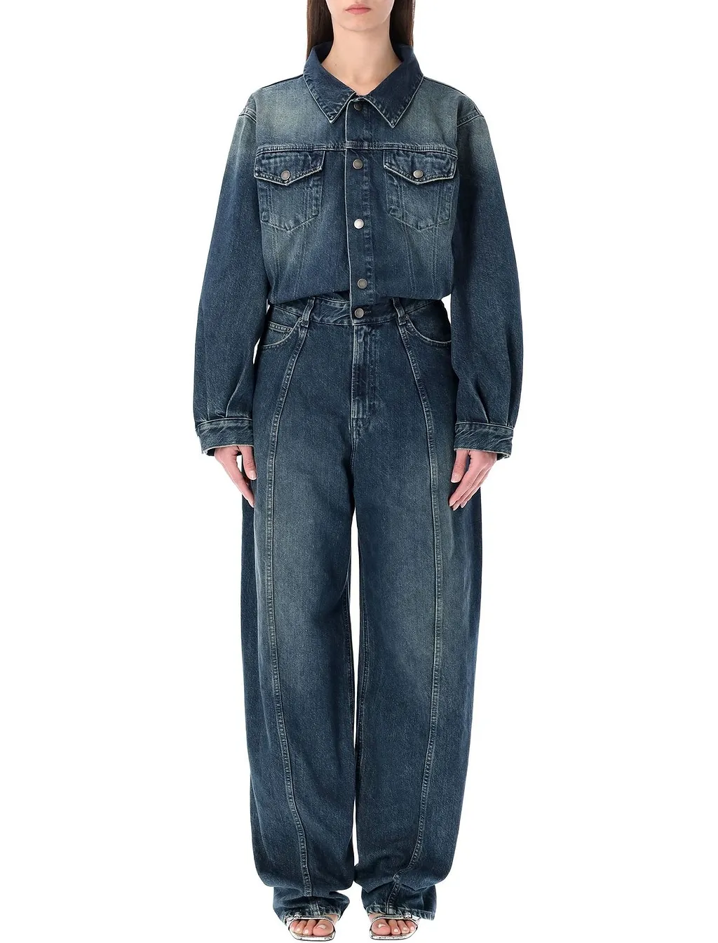 Denim Long-Sleeved Jumpsuit