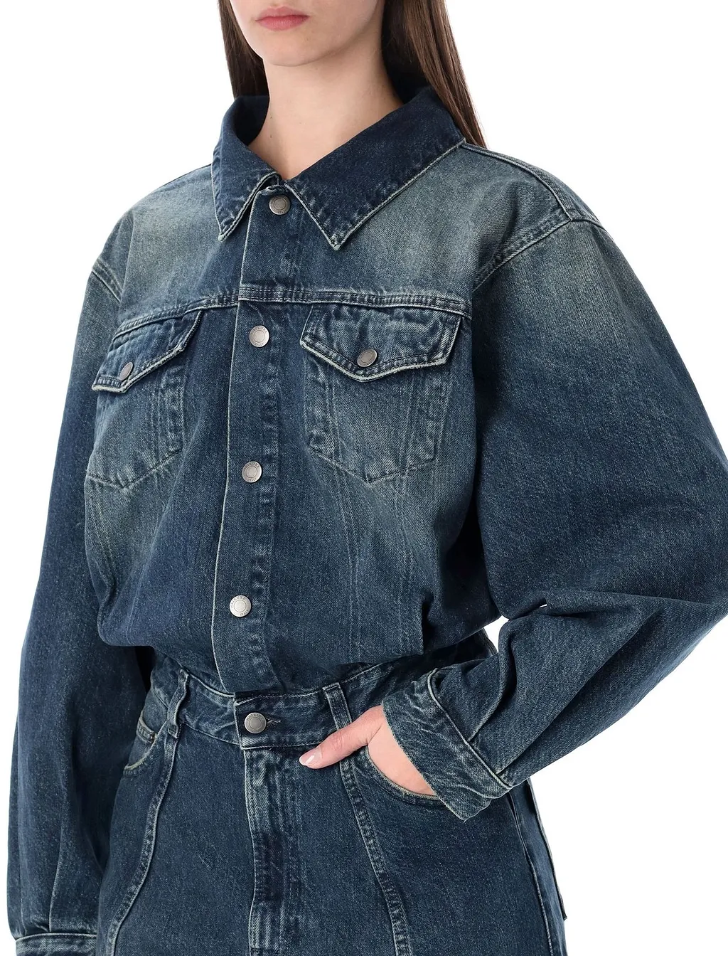 Denim Long-Sleeved Jumpsuit