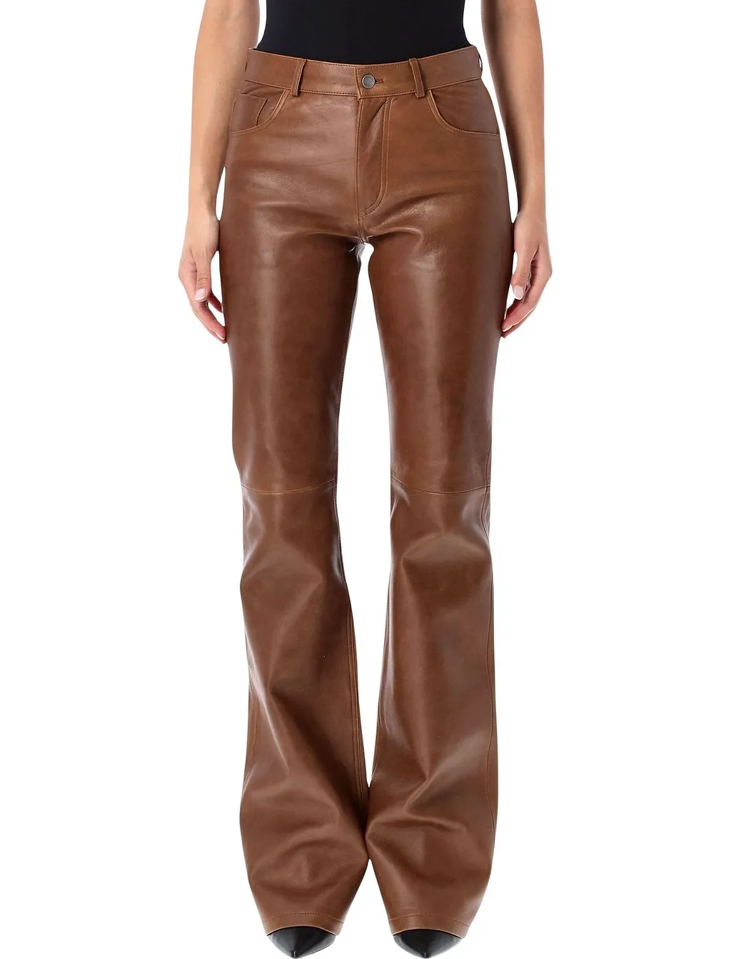 Flora Leather Flared Trousers