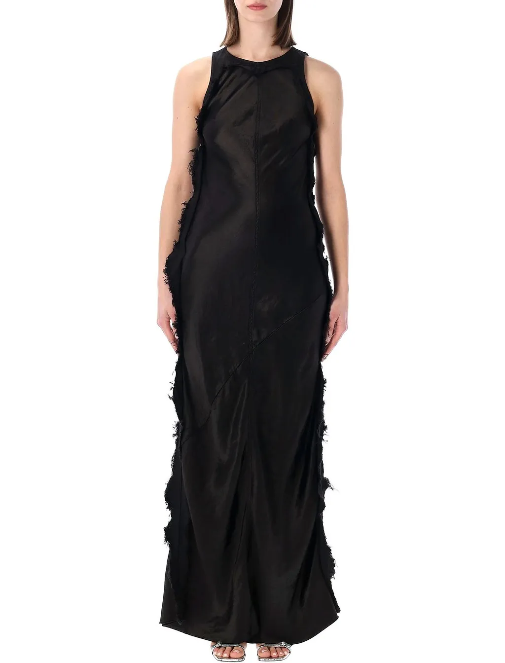 Frayed Panel Sleeveless Maxi Dress