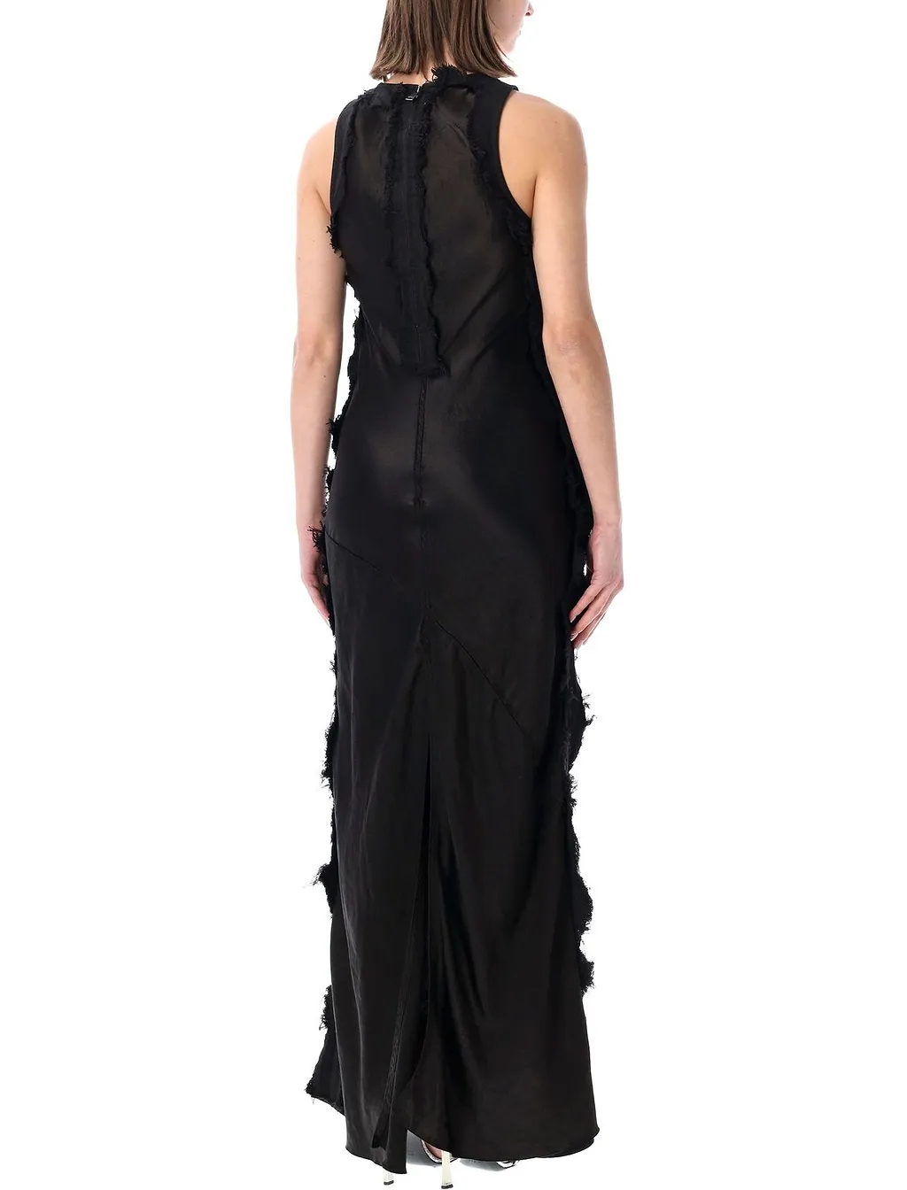 Frayed Panel Sleeveless Maxi Dress