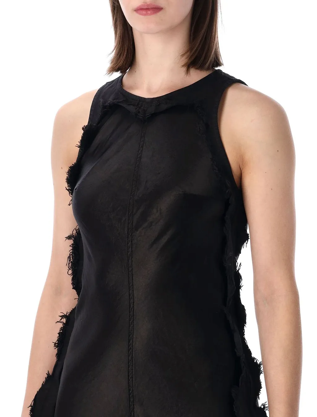 Frayed Panel Sleeveless Maxi Dress