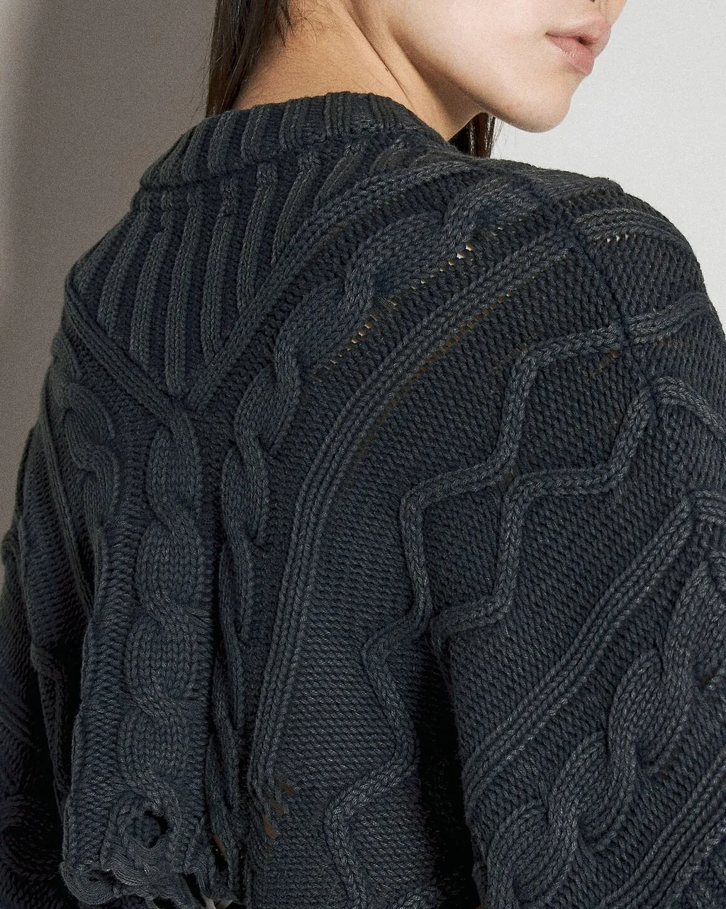 Han Kjobenhavn Cable Knit Frayed Sweater