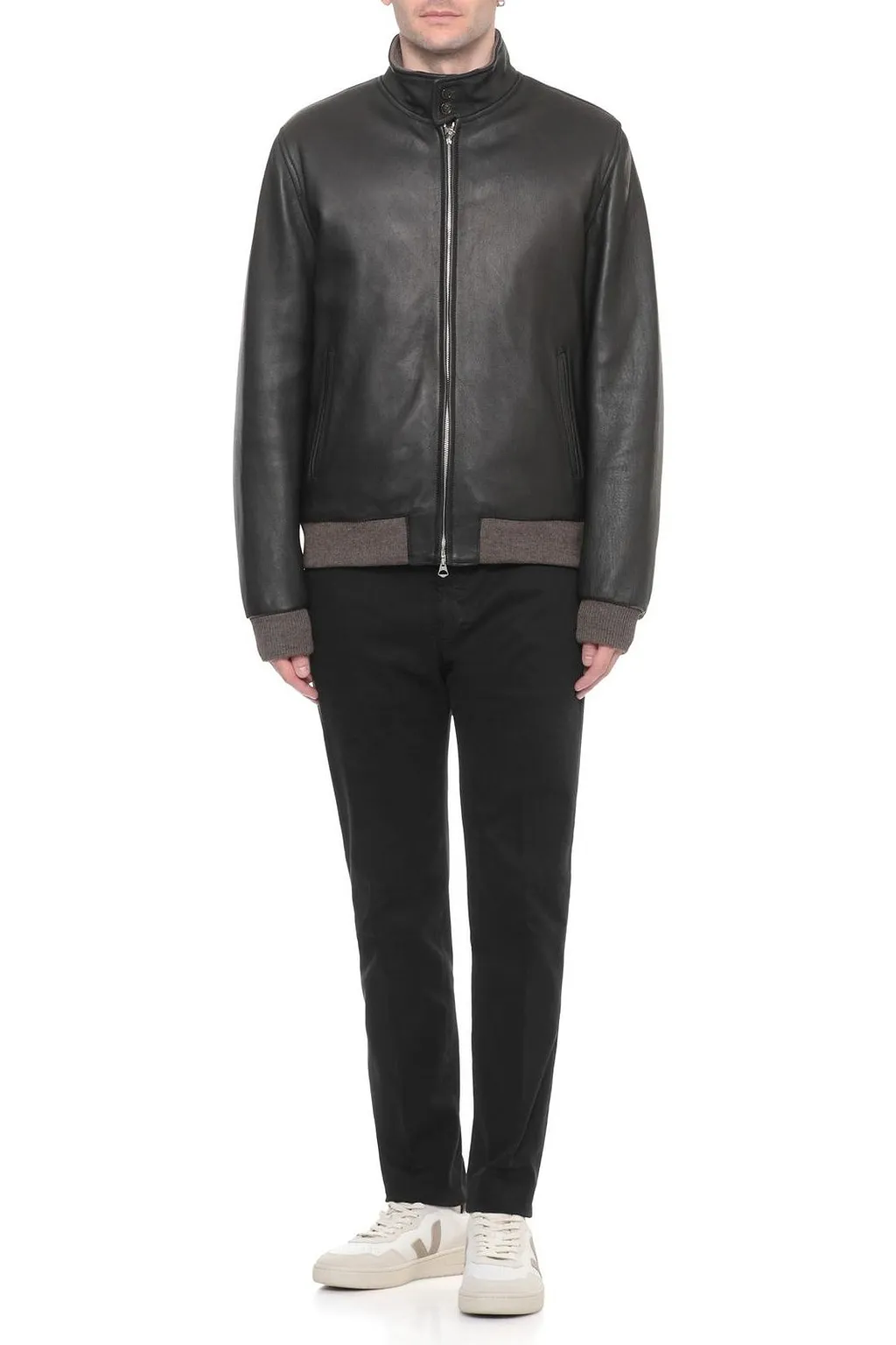Hcr Ribbed Trim Leather Jacket