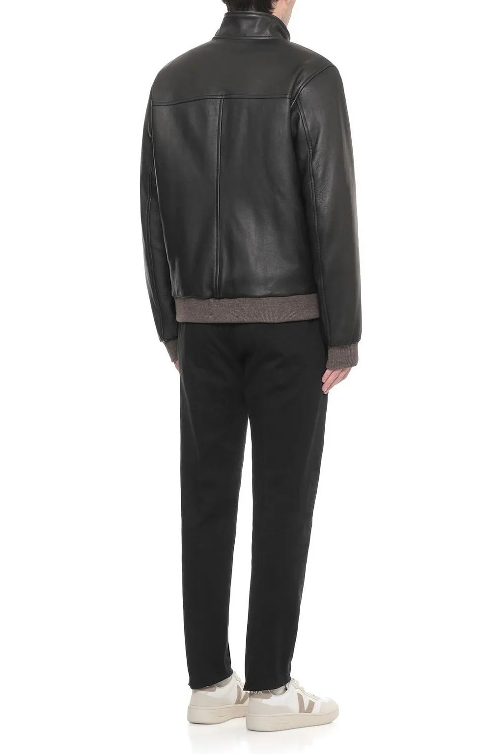 Hcr Ribbed Trim Leather Jacket