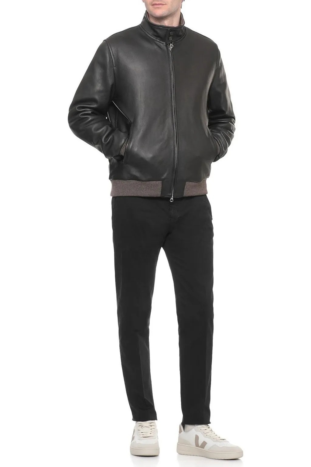Hcr Ribbed Trim Leather Jacket