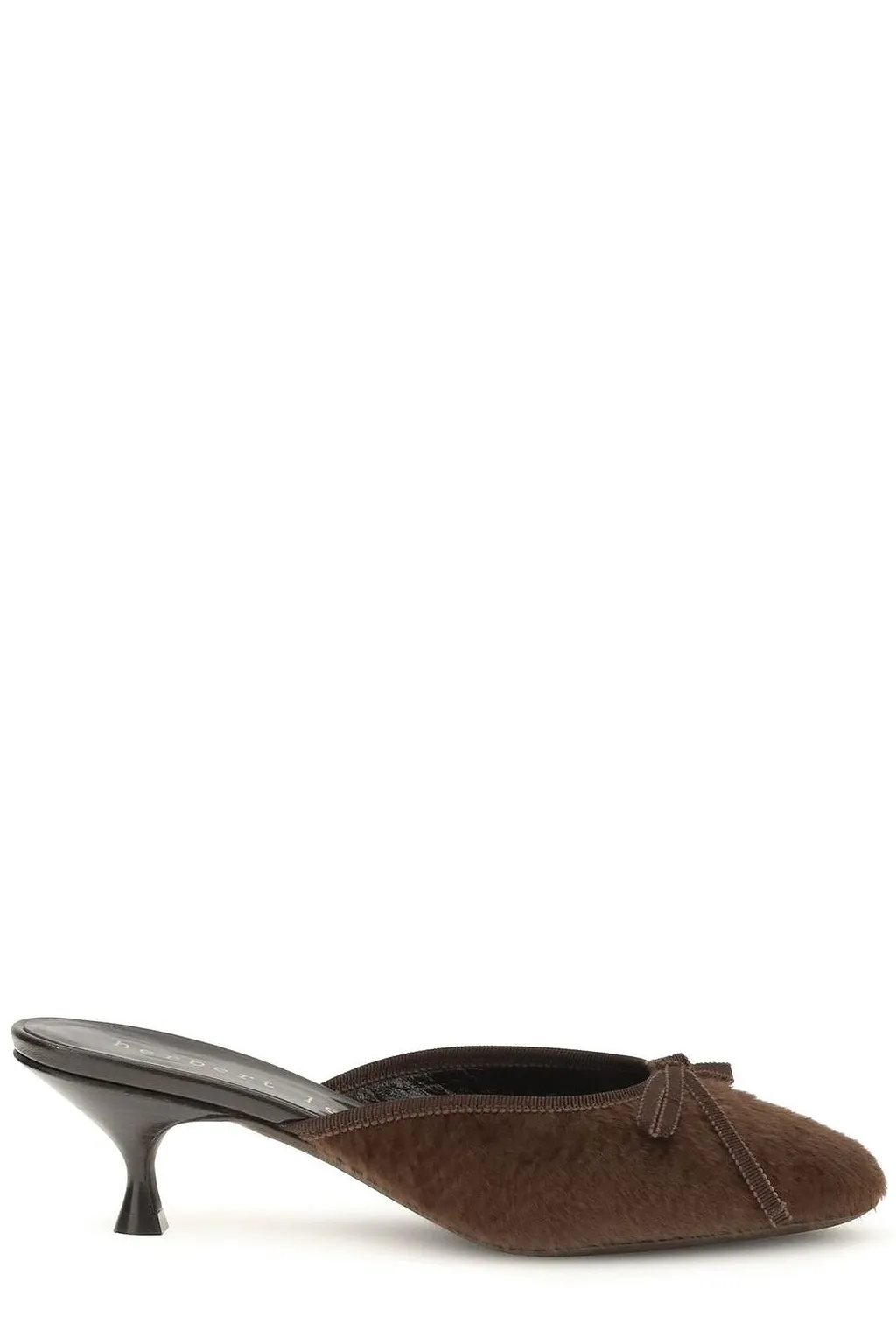 Herbert Levine Bow Fur Kitten Heel Mules