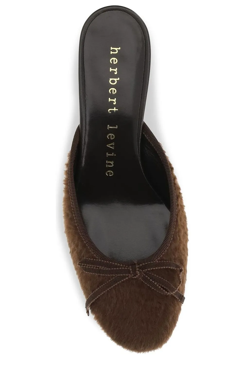 Herbert Levine Bow Fur Kitten Heel Mules
